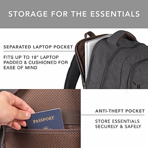 Ama Dablam Premium Original Canvas Backpack/ 17”Laptop/XL-30L/ Many Pockets | Strong Zippers | Thick Cotton | College Travel - color: Space Black