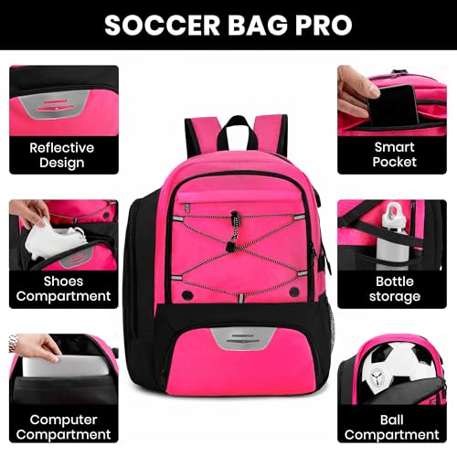Soccer Backpack with Ball Holder,Youth soccer Bag for Basketball,Volleyball-Includes Separate Shoe Compartment&and Insulation (Pink) - color: Pink