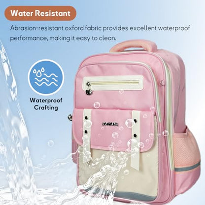 Kids Backpack for Kids, Lightweight Waterproof Pink White Backpack for School, Kindergarten Elementary School Students Boys & Girls Backpack with Safety Whistle and Includes a Detachable Waist Belt - color: Pink
