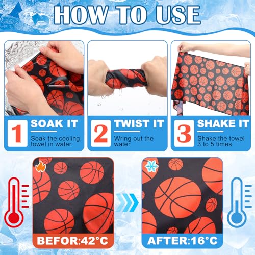 FuWeave 12 Pack Basketball Cooling Towel 40 x 12 Inch Breathable Sport Cooling Towel Microfiber Fast Drying Team Gifts for Athletes Yoga Gym Camping Running - style: Classic Basketball