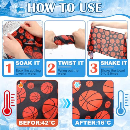 FuWeave 12 Pack Basketball Cooling Towel 40 x 12 Inch Breathable Sport Cooling Towel Microfiber Fast Drying Team Gifts for Athletes Yoga Gym Camping Running - style: Classic Basketball
