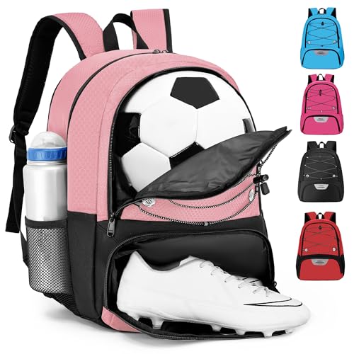 Hsmihair Youth Soccer Bag-Soccer Backpack&Backpack for Football Basketball,with Ball Compartment Separate Cleat Package - color: Light Pink