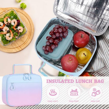 DIGOBAY 3PCS Girls Backpack for School, Kids Backpack for Girls with Lunch Bag Pencil Case, Kids Bookbag Teen Girl Backpacks for Elementary Middle High College School (Blue-purple Gradient) - color: Blue-purple Gradient