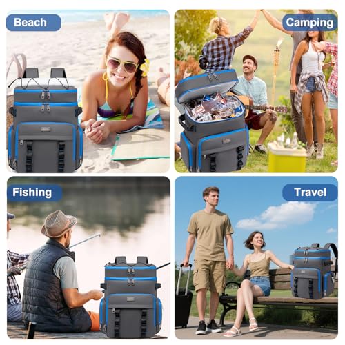 Weitars Insulated Cooler Backpack,Double Deck Waterproof Soft Cooler Bag,Backpack Coolers Leak Proof Lunch Backpack for Men Women for Travel,Camping,Picnic,Beach,Picnic,Outdoor 31L/52 Can - color: DarkGray