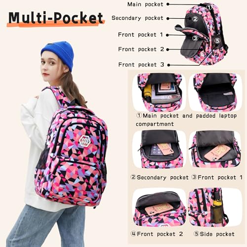 Bansusu 3Pcs Purple-a-3pcs Geometric Print Backpack and Lunch-Bag Set for Girls School Elementary Bookbags, 12.205.9016.53inch, 19 Liters - color: 3pcs-purple-a, size: Small-A-3Pcs