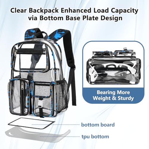 Cusangel Clear School Backpack,Heavy Duty Clear Backpack,16.5 x12 x5inch TPU Large Capacity See Through bookbag for Sport Events,Travel (Blue) - color: Blue
