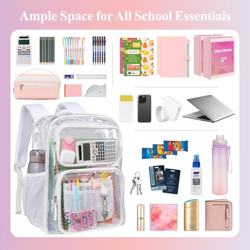 PACKISM Clear Backpack for School - 17 inch Large Heavy Duty Bookbag, Reinforced See Through PVC Transparent Backpack - color: Light White, style: Daypack Backpacks
