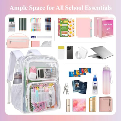 PACKISM Clear Backpack for School - 17 inch Large Heavy Duty Bookbag, Reinforced See Through PVC Transparent Backpack - color: Light White, style: Daypack Backpacks
