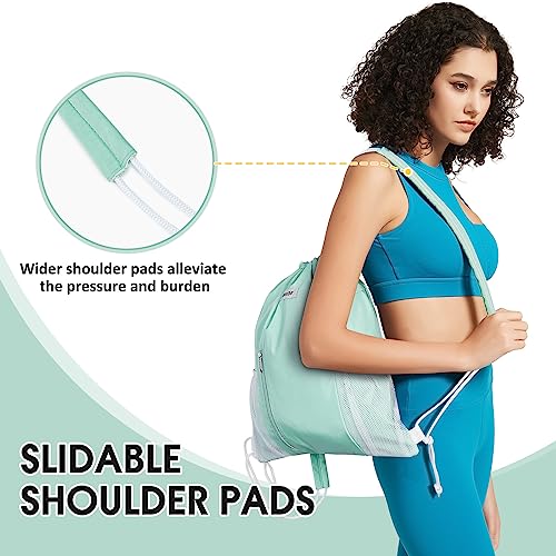 WANDF Drawstring Backpack, Gym String Bag with Shoulder Pad - color: M, Mint Green, size: Medium