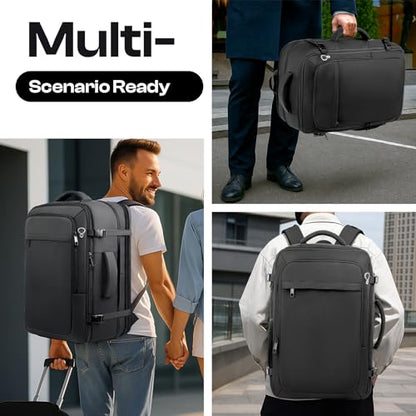 Carry on Backpack for 1-10 Days Trips, Extra Large 40L-50L Travel Backpack TSA Approved, Expandable Laptop Bagpack, Water Resistant Bag Compatible with 17.3 inch Laptops, Black - color: Black, size: XX-Large
