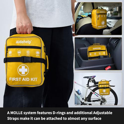 520 Pieces Premium First Aid Kit - Large Emergency Medical Kit for Survival, Car, Home, Travel, Camping, Backpack, Hiking, School (Yellow) - color: Yellow