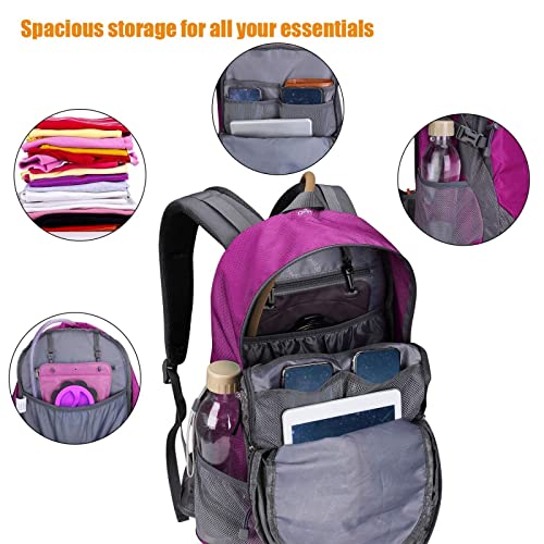 G4Free 35L Hiking Backpack Water Resistant Outdoor Sports Travel Daypack Lightweight with Rain Cover for Women Men(Rose Red) - color: Rose Red