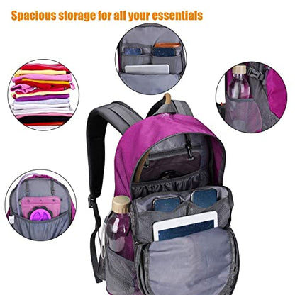 G4Free 35L Hiking Backpack Water Resistant Outdoor Sports Travel Daypack Lightweight with Rain Cover for Women Men(Rose Red) - color: Rose Red