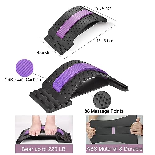 Back Stretcher for Lower Back Pain Relief, 4 Level Adjustable Lumbar Cracker Board Massager, Stretching Device for Scoliosis, Sciatica (Purple) - color: Purple