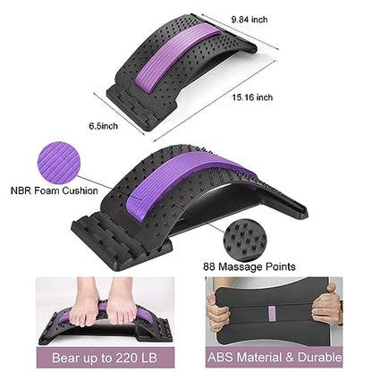 Back Stretcher for Lower Back Pain Relief, 4 Level Adjustable Lumbar Cracker Board Massager, Stretching Device for Scoliosis, Sciatica (Purple) - color: Purple