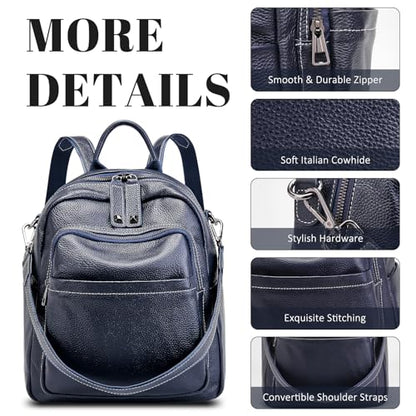 BOYATU Genuine Leather Backpack Purse for Women: Anti Theft Convertible Soft Backpacks - Elegant Womens Travel Backpack (08 Medium-Royal Blue) - color: 08 Medium-royal Blue