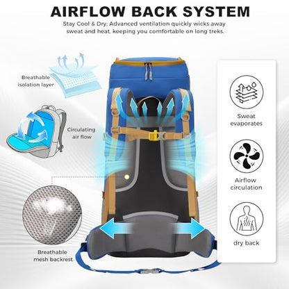 Bseash 65L Waterproof Hiking Camping Backpack with Rain Cover, Outdoor Sport Travel Daypack for Climbing Touring (Blue) - color: Blue