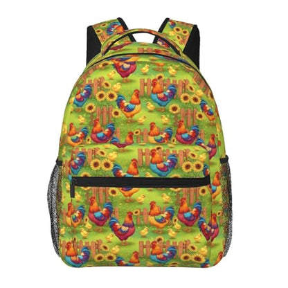 Casual Backpack Rooster Chicken Garden Flowers Painting, Lightweight Hiking Daypack with Water Bottle Holder for Travel - color: Pattern (271)