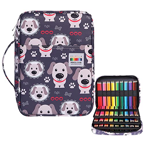 JAKAGO 220 Slots Colored Pencil Case Large Capacity Pen Holder for Artist Painter Zipper Organizer Bag for Marker Highlighter Storage Case for Office Sketch Travel Supplies (Dog) - color: Dog