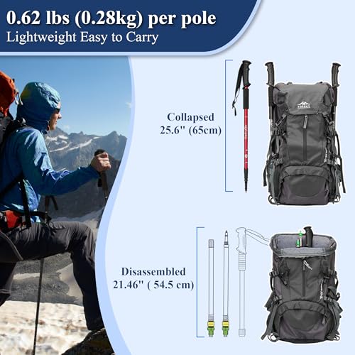 TheFitLife Nordic Walking Trekking Poles - 2 Sticks with Anti-Shock and Quick Lock System, Telescopic, Collapsible, Ultralight for Hiking, Camping, Mountaining, Backpacking, Walking, Trekking - color: Red