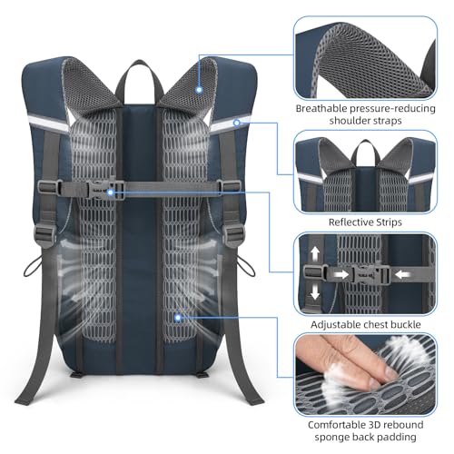 RealCool 30L Lightweight Hiking Backpack, Waterproof Daypack for Camping | 210D tear-resistant nylon, breathable shoulder and back panel, Multi-Compartment,hydration system,reflective strip,bungee net - color: Blue, size: 30L