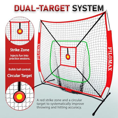 5x5 FT Baseball & Softball Practice Net with Red Strike Zone & Target | Youth Baseball & Softball Training Net for Hitting, Pitching, Batting |for Accurate Throwing Practice,Includes Carry Bag.
