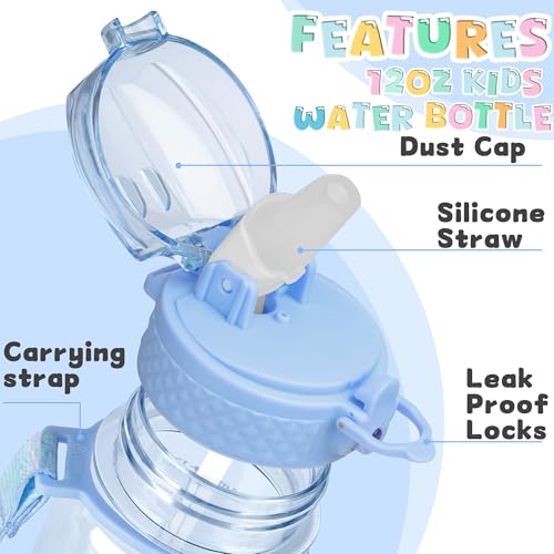 OLDLEY 17oz Kids Water Bottle, Tritan BPA-Free, Leakproof Flip Straw Lid, Motivational Time Marker, Carry Strap, Reusable Clear Water Bottle for Boys & Girls,Baby Blue - color: Baby Blue, style: 17 Ounces