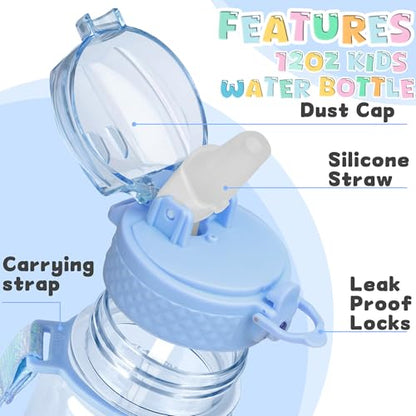 OLDLEY 17oz Kids Water Bottle, Tritan BPA-Free, Leakproof Flip Straw Lid, Motivational Time Marker, Carry Strap, Reusable Clear Water Bottle for Boys & Girls,Baby Blue - color: Baby Blue, style: 17 Ounces