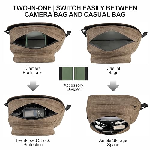 Padwa Lifestyle Dark Brown Crossbody Camera Bag - Waxed Memory Canvas Compact Camera Sling and Crossbody Bag with Fast Access,Versatile Lightweight Everyday Bag for Photographers Travel,Photography - color: Dark Brown