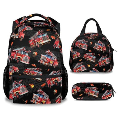 Toddler Boy Backpack Set - Fire Truck Backpacks for Kids - 3Pcs Toddler Bookbag with Lunch Bag and Pencil Pouch - Boys School Bag for Kindergarten/Preschool/Elementary (17 Inch) - color: Red