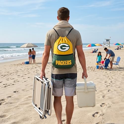 FOCO Green Bay Packers Big Logo Drawstring Backpack with Zippered Pocket Limited Edition NFL Gear for the NFC North Officially Licensed Packers Fan Gear - color: Green Bay Packers