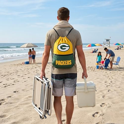 FOCO Green Bay Packers Big Logo Drawstring Backpack with Zippered Pocket Limited Edition NFL Gear for the NFC North Officially Licensed Packers Fan Gear - color: Green Bay Packers