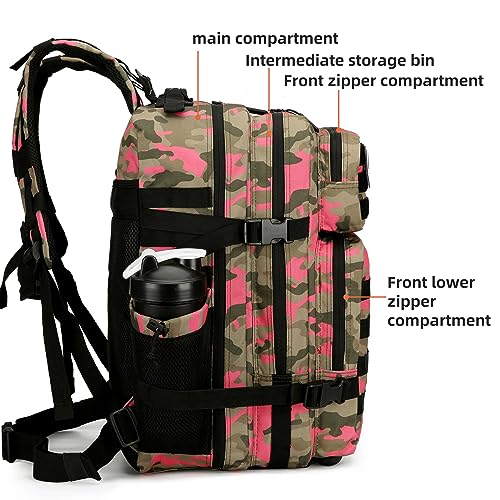 45L Tactical Assault Backpack 3 day assault pack with Molle Waterproof backpack Rucksack for Tactical Backpacks - color: Pinkcamo