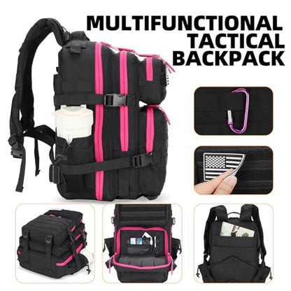 Lovelinks21 25L Tactical Military Backpack Small Travel Backpack for Men and Women Assault Pack Bug Out Bag Molle Daypack Gym Backpack with Bottle Holder (Black Neon Red) - color: Black Neon Red