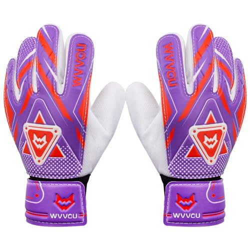 WVVOU Goalkeeper Gloves for Kids Youth, Soccer Goalie Gloves with Double Protection, Anti-Slip Soccer Gloves, Super Grip - color: Purple, size: 4