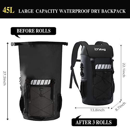 IDRYBAG Waterproof Backpack for Men 25L/45L, Dry Bags Kayak, Dry Backpack Camping Hiking - color: Black, size: 45L