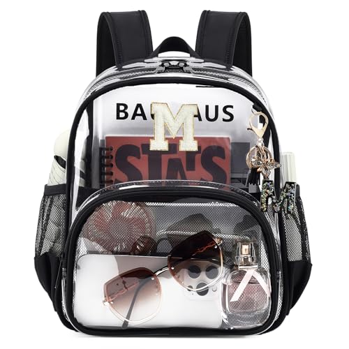 PIG PIG GIRL Clear Backpacks for Stadium Events Approved 12×6×12 Clear Bookbag for Women Mini Transparent Letter Back Pack, Black, Letter-M - color: Black, style: M