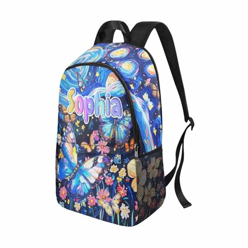 M YESCUSTOM Personalized Backpacks For Girls, Back to School Custom Backpack For Kids, Customized Name Backpacks, Custom Butterfly Star Print Bookbag Set Gifts for Daughter Granddaughter - color: D05