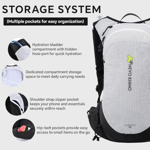 N NEVO RHINO 17L Hydration Backpack with 500ml/17oz Soft Flask for Men & Women, Lightweight Hiking Backpack, Water Backpack for Hiking, Camping, Traveling - color: White