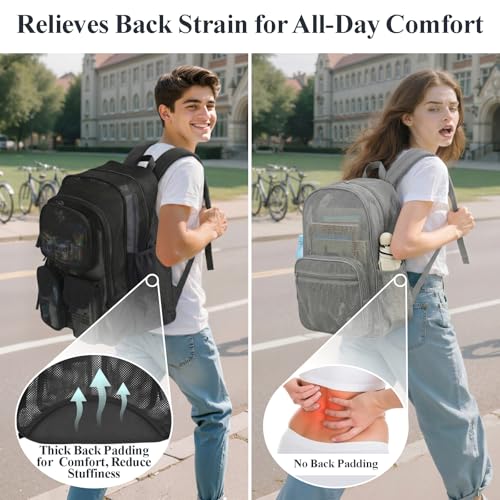 PACKISM Mesh Backpack for School - 18 Inch Extra Large Heavy Duty Mesh Bookbag for Boys Girls, See Through School Backpack with 3 Front Pockets for Students, Black (Age 12+) - color: 03 Black, style: 18“ Pro Series (3 Front Pockets)