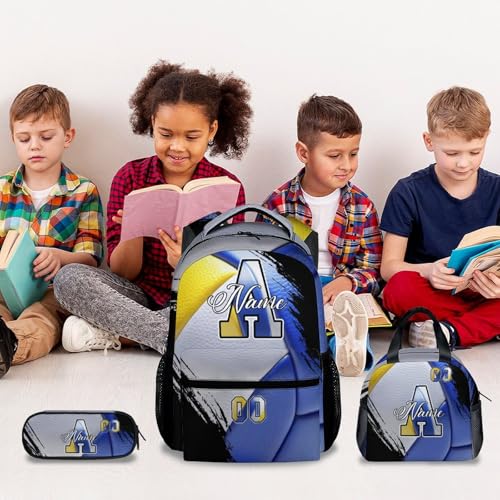 Mercuryelf Volleyball Backpack Set for Girls - Custom Kids School Bookbag with Lunch Box for Athlete Team - color: Blue