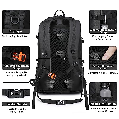 40L/50L Expandable Hiking Backpack for Men and Women, Travel Camping Backpack Flight Approved - color: 40l+10l Black
