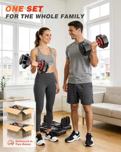 Adjustable Dumbbells Set of 2, 1 Hand Adjustable Weights Dumbbell Set and Workout Bench, 25/55/80lb Pair Weight Set For Home Gym Suit both Men and Women, Compact for Small Space Apartment Room - color: Classic-55lbs-Red Dumbbells+Bench