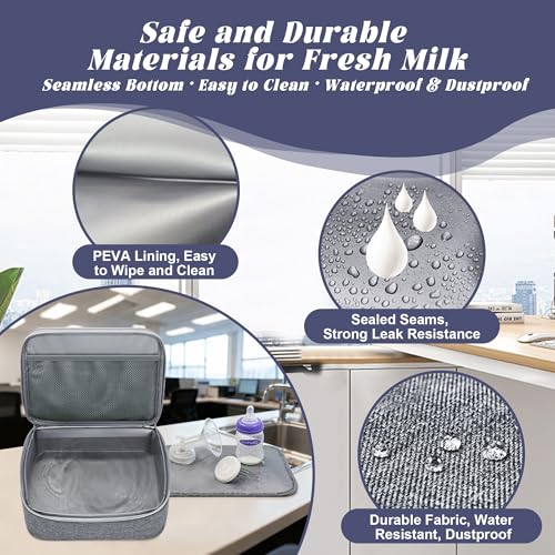 Breast Pump Bag with Insulated Cooler, Double-Layer Pumping Bag for Work & Travel, Fits Most Electric Breast Pumps, Includes 10 Ice Packs & Waterproof Mat, Detachable Bottle Cooler Tote, Grey - color: Grey