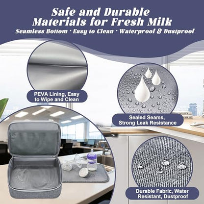 Breast Pump Bag with Insulated Cooler, Double-Layer Pumping Bag for Work & Travel, Fits Most Electric Breast Pumps, Includes 10 Ice Packs & Waterproof Mat, Detachable Bottle Cooler Tote, Grey - color: Grey