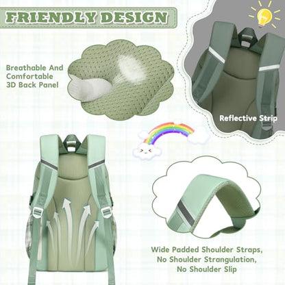 MUSEVOS Girls Backpack, Elementary Middle School Backpack, Large Capacity Kids Bookbag - color: Green/Gold Thread
