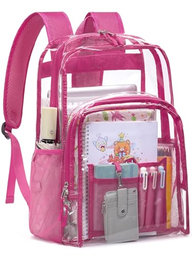 Clear Backpack Heavy Duty, 19 Inch Large TPU Clear Bookbag for Boys Girls Adult, See Through Book Bag Transparent Backpacks with Multiple Pockets for School College Work Casual Sport,Rose Red - color: Rose Red, size: Large