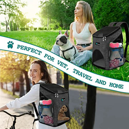 PetAmi Cat Backpack Carrier, Airline Approved Pet Carrier Backpack for Small Dogs and Large Cats, Soft Sided Collapsible Ventilated with Sherpa Bed for Hiking Travel, Max 18 lbs, Heather Charcoal - color: Heather Charcoal