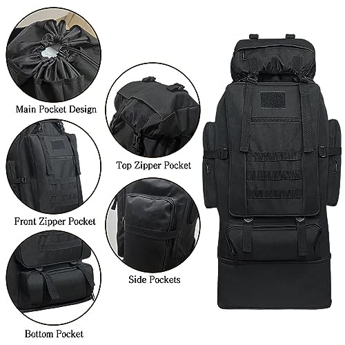 100L Camping Hiking Backpack, Military Tactical Backpack Molle Rucksack, Extra Large Hiking Daypack, Water Resistant Hiking Bag, Outdoor Sports Backpack, Adjustable Sport Bag (Black)