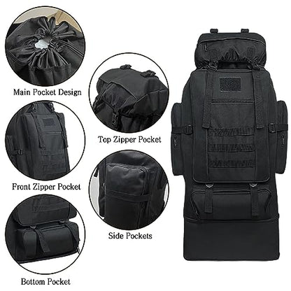 100L Camping Hiking Backpack, Military Tactical Backpack Molle Rucksack, Extra Large Hiking Daypack, Water Resistant Hiking Bag, Outdoor Sports Backpack, Adjustable Sport Bag (Black)